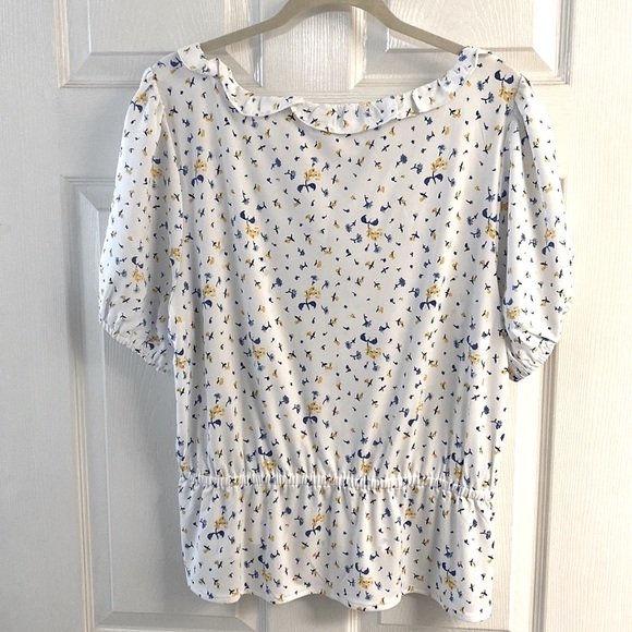 Ann Taylor Yellow and Blue flower print blouse, XL - Picture 2 of 4